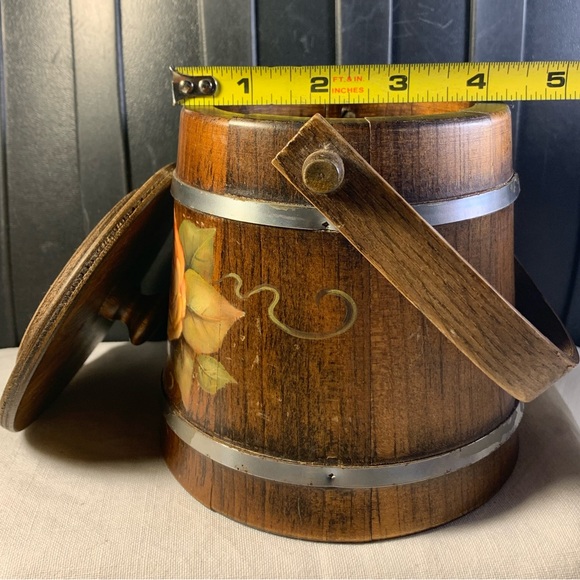 Basketville Hard Wood floral Painted Barrel - Picture 5 of 10